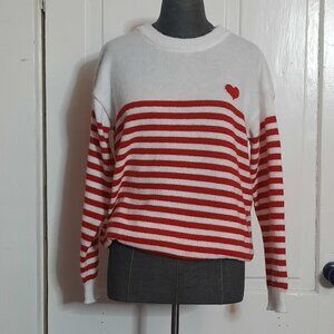 Cozy SHEIN Valentines Heart Sweater Red White Horizontal Nautical Stripe Sz 8-10
